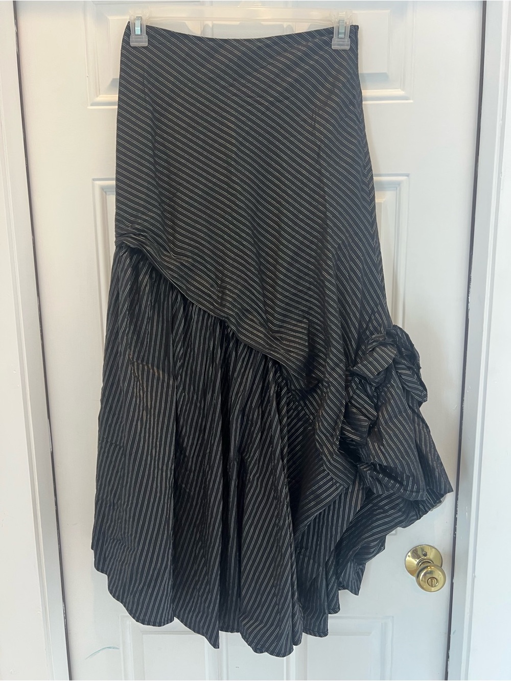 Dominique De Sentino Ruffled Long Skirt Size 6 Striped Stretch Zip Side #955